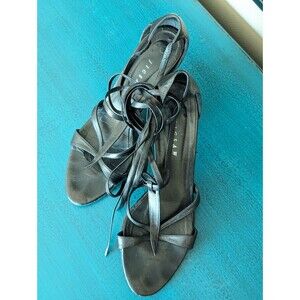 Jigsaw Bronze Black Leather Tie-Strap Heels w/ Vibram Soles Size 40 Vintage Y2K